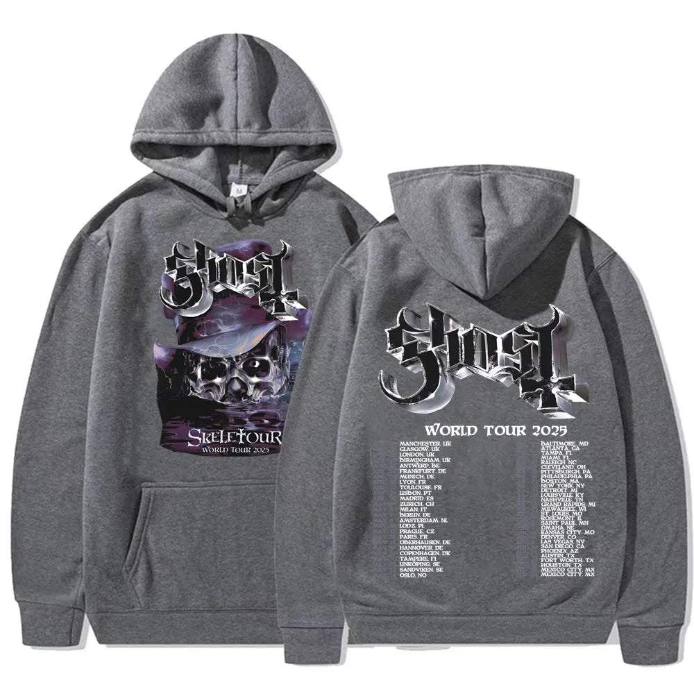 Band Ghost Skeletour World Tour 2025 Merch Hoodie Men Women Fashion Hip Hop Cool Sweatshirt High Quality Hoodies Streetwear Tops