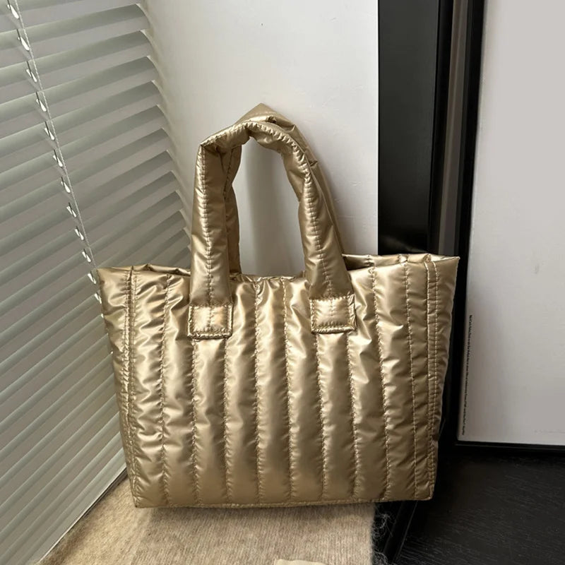 Ladies Tote Bags Large Capacity Cotton Padded Bag Solid Color Casual Fashion Nylon Elegant for Handbag
