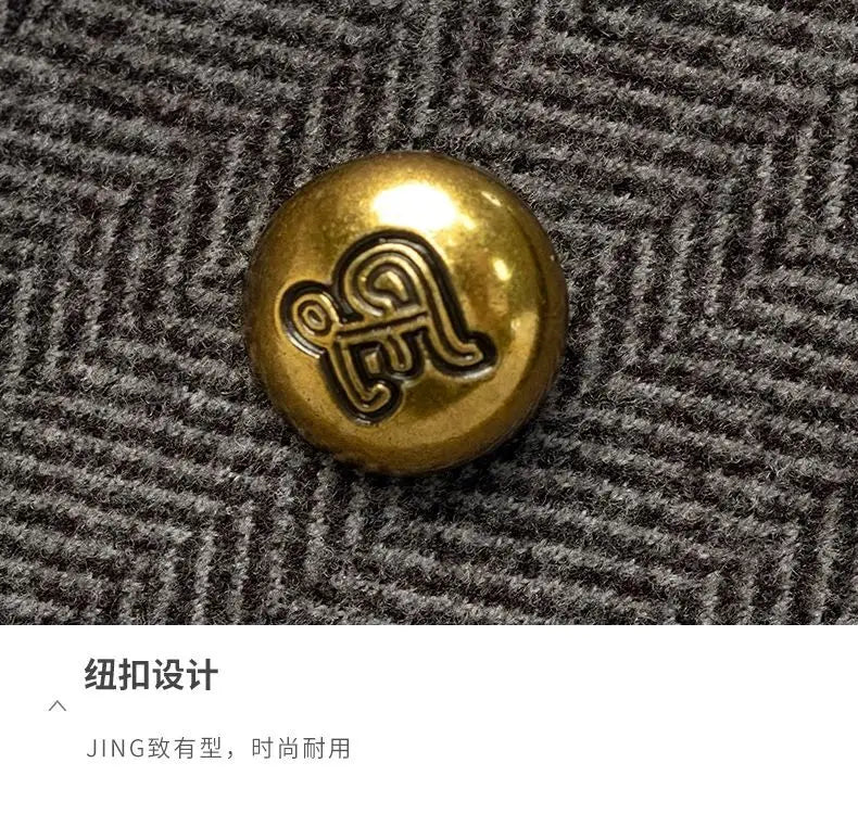 Women's Office Woolen Suit Jacket for women 2025 New Autumn Winter Chic gray Herringbone pattern Suit Female Thick Casual Coat