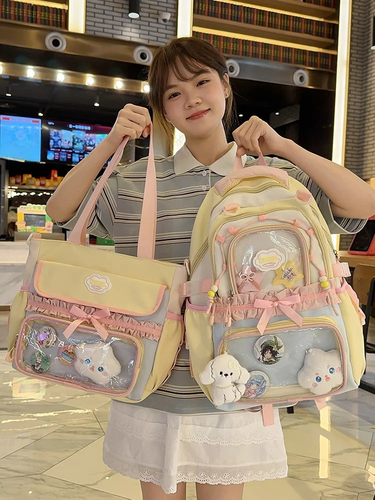 Large Capacity Children's School Bag Set for Girls Primary And Middle School Double Shoulder Backpack Sweet College Style