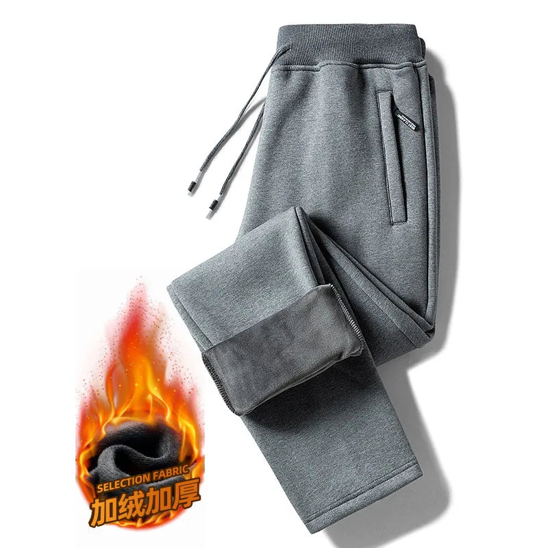 Men's Winter Thickened Fleece Lined Casual Pants Loose Fit Sporty Youthful Style mid Waist Long Trousers with Cuffed Ankle