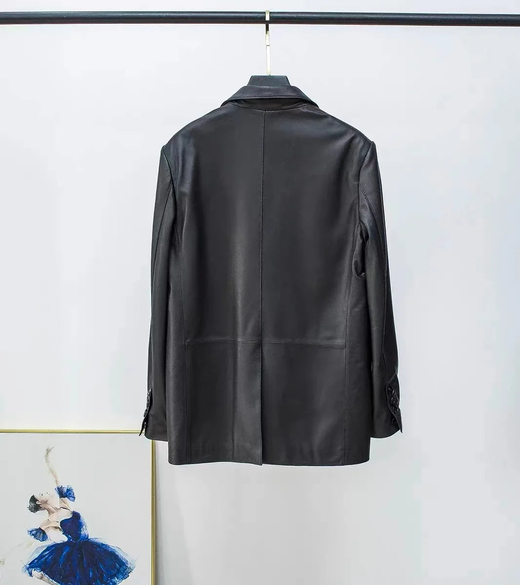 European American Streetwear Leather Jacket For Women Chic Loose Fit Suit Coat Female Flip Pocket Two Bottons White Blazer Mujer