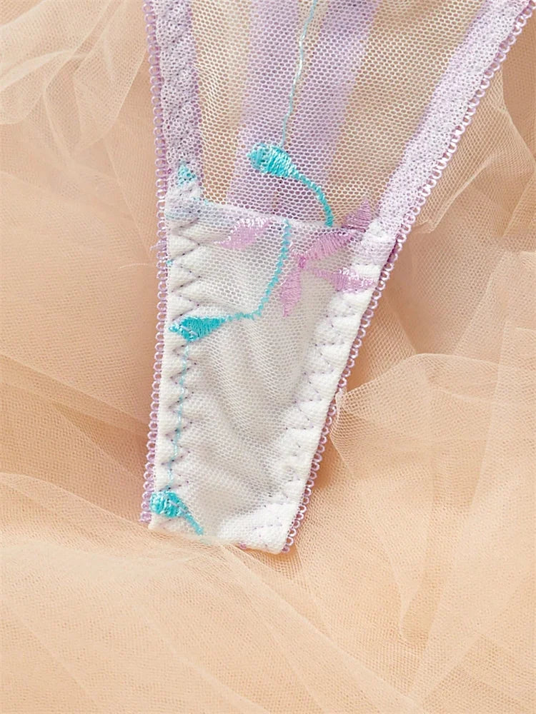 Woman Lingerie Set Floral Embroidery Erotic Underwear Translucent Beautiful Mesh Bra Kit Daring Lingerie Romantic Sexy Lingerie