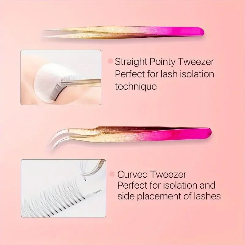 1/3Pcs Precision Stainless Steel Eyelash Extension Tweezers - High-Quality Curved & Straight Tips for Flawless Brow Shaping, Ing