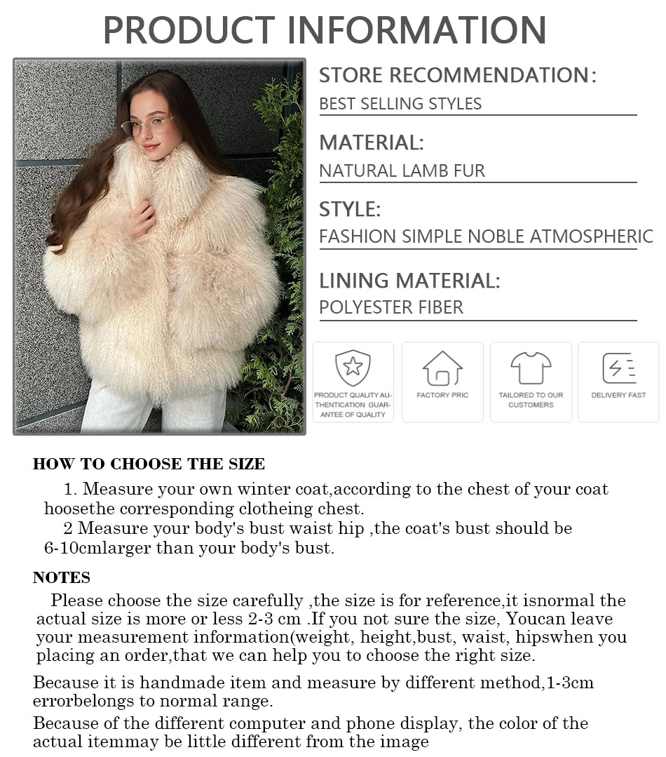 Natural Sheepskin Coat With Stand Collar Natural Sheep Fur Coat Full Skin Lamb Fur Jacket Best Selling Women's Leather Jacket