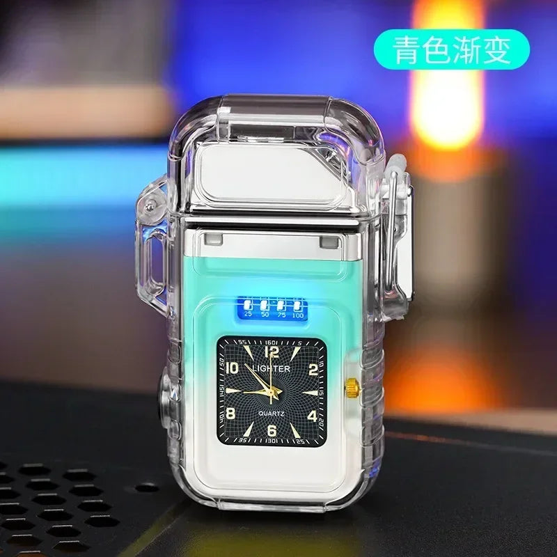 Waterproof Watch Lighter Windproof USB Plasma Rechargeable Lighter Outdoor Portable Smoking Cigarette Lighter Men's Watch Gift