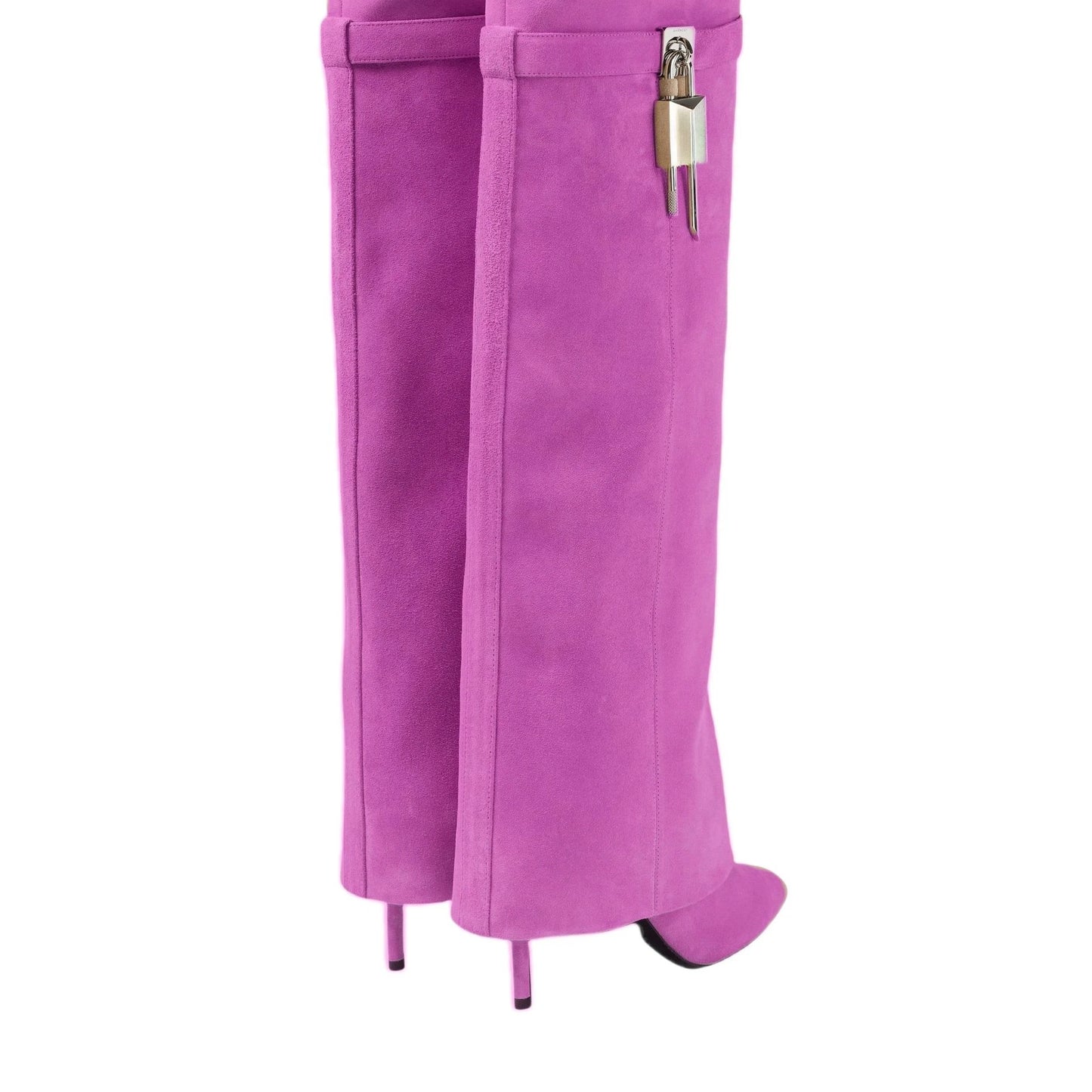 European and American women's fashionable large round toe over knee boots, slim high heels, shark button pants, long boots