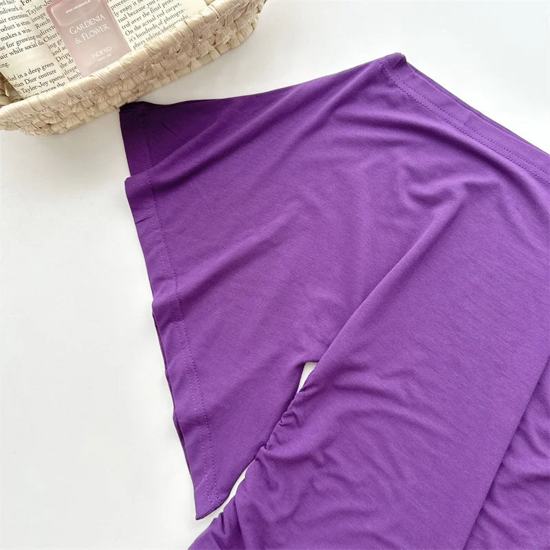 Women's Summer High Stretch Slash Neck Flare Sleeve Slim T Shirt Lady Sexy Pleated Slim Solid Color Pullover Tee Top