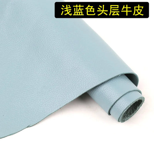 1.5mm thick first-layer cowhide leather material, light blue litchi pattern sofa seat cushion and table mat, leather fabric