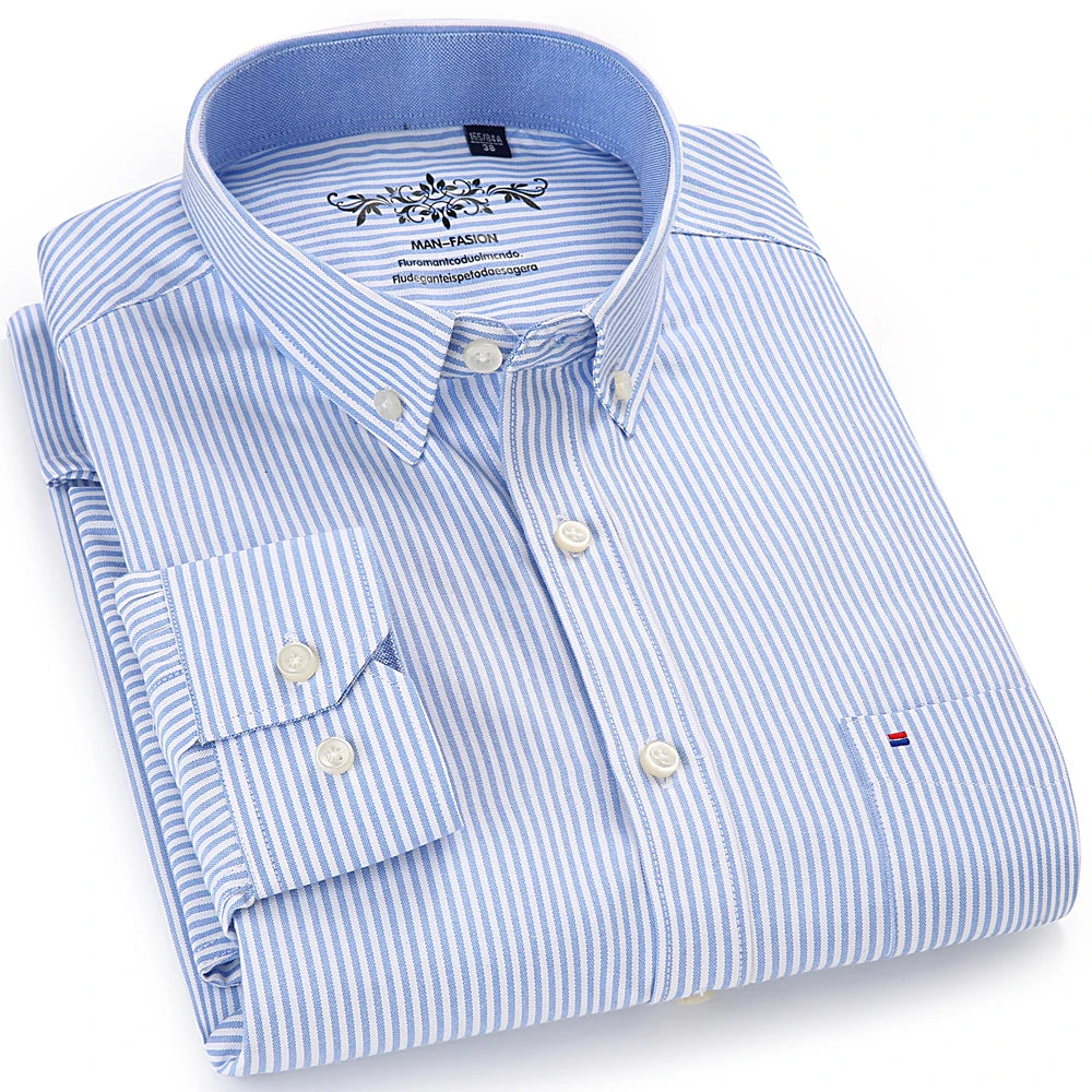 Men's Long Sleeve Oxford Button-Down Shirt with Left Chest Pocket Comfortable Autumn Winter Regular Fit Casual Versatile Fashion