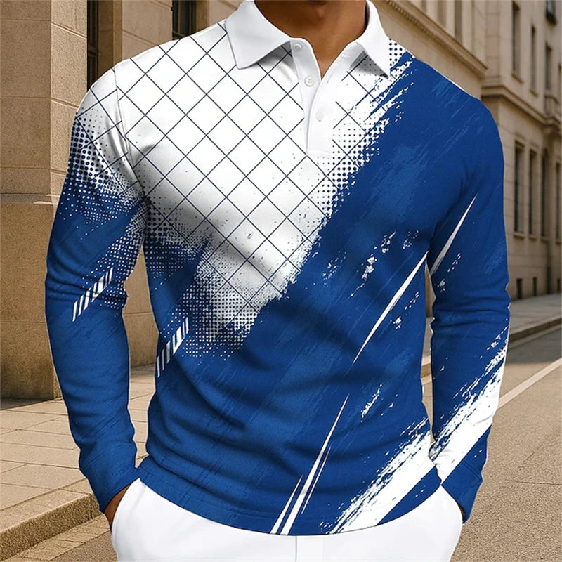 Men's Plaid Coloful Polo Shirts Golf Shirt Long Sleeved Polo Shirt New Casual Fashion Classic Lapel Neck Shirt Trendy Men Polo