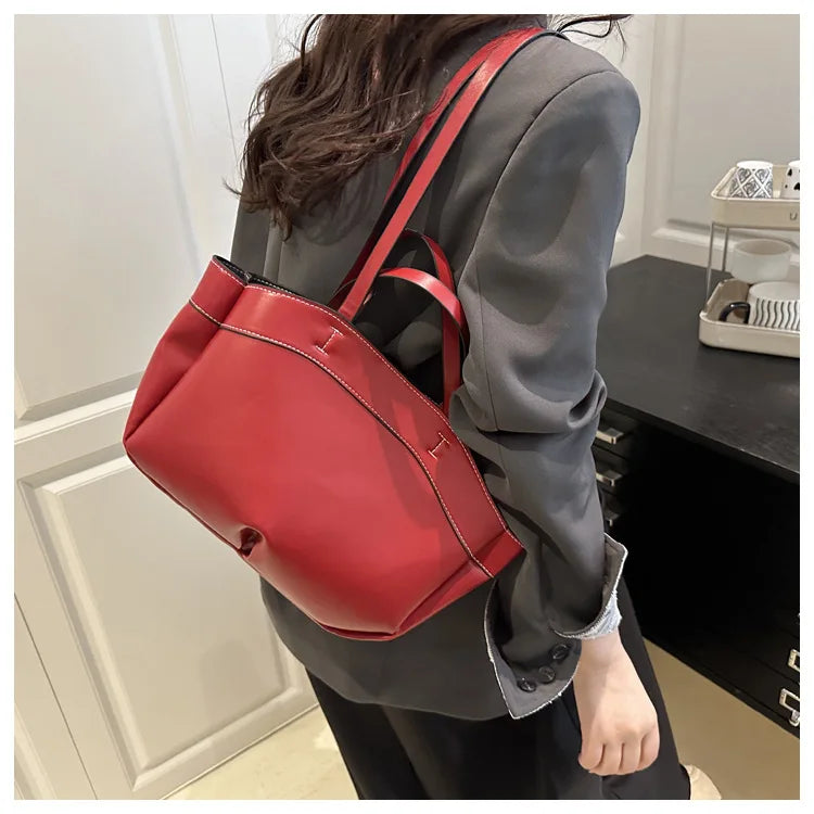 Women Tote Bag Underarm Bag Large Capacity PU Leather Shoulder Bags Vintage Solid Crossbody Bag Trendy Briefcase Bags with Purse