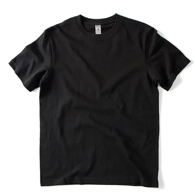 Men Women 100% Cotton  T-shirt Solid Color Trend Leisure Short Sleeve Black White Gray High Quality Heavy Fabric Loose T Shirt