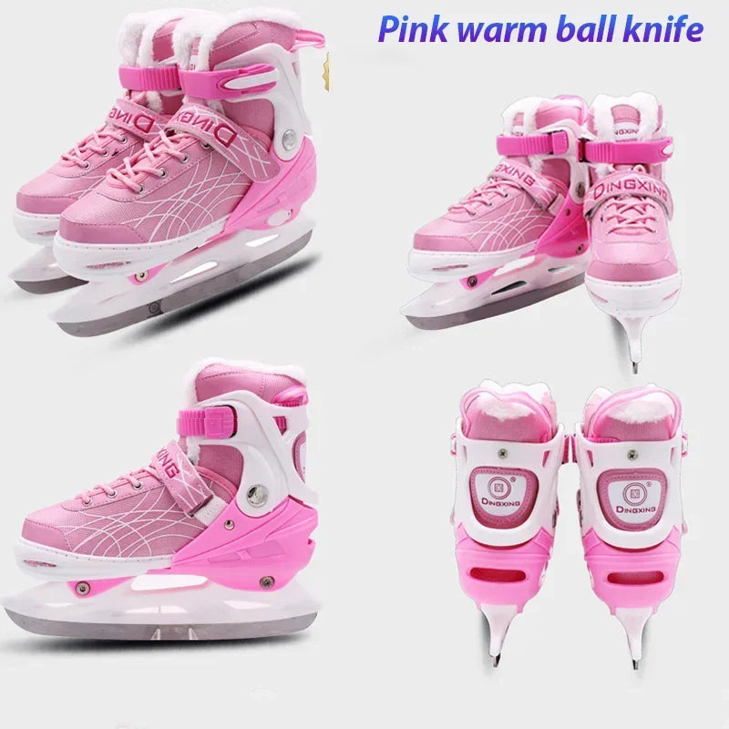 Adjustable Size Speed Skating Shoes Thermal Stretchable Ice Skates Ski Shoes Thicken with Ice Blade for Kids Adult Men And Women