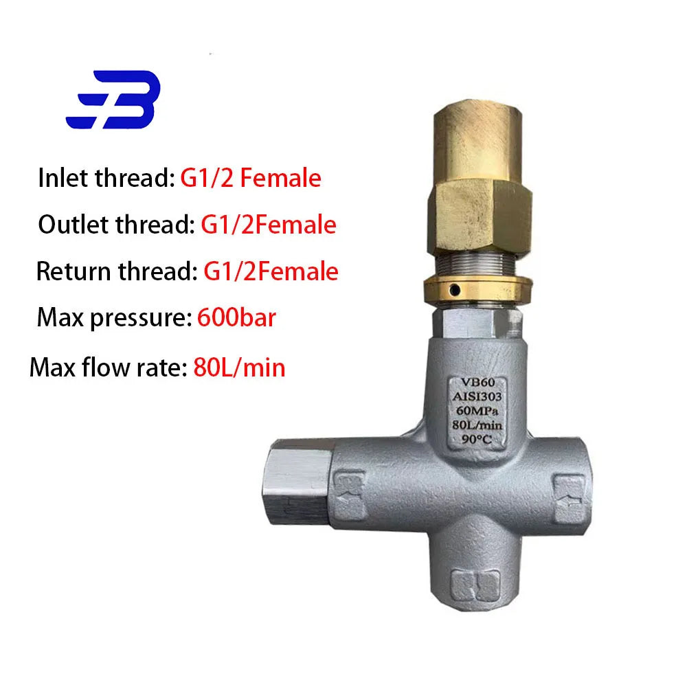 500-600bar Pressure Washer Adjustable High Pressure Washer Parts Regulator Bypass Pressure Washer Unloader Valve VHP60