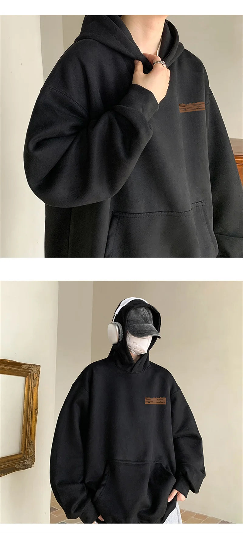 2026 New Suede Hooded Sweatshirts For Men Autumn Y2K Streetwear Printed Hoodies Hip Hop Fashion Retro Fleece Hoody Clothes