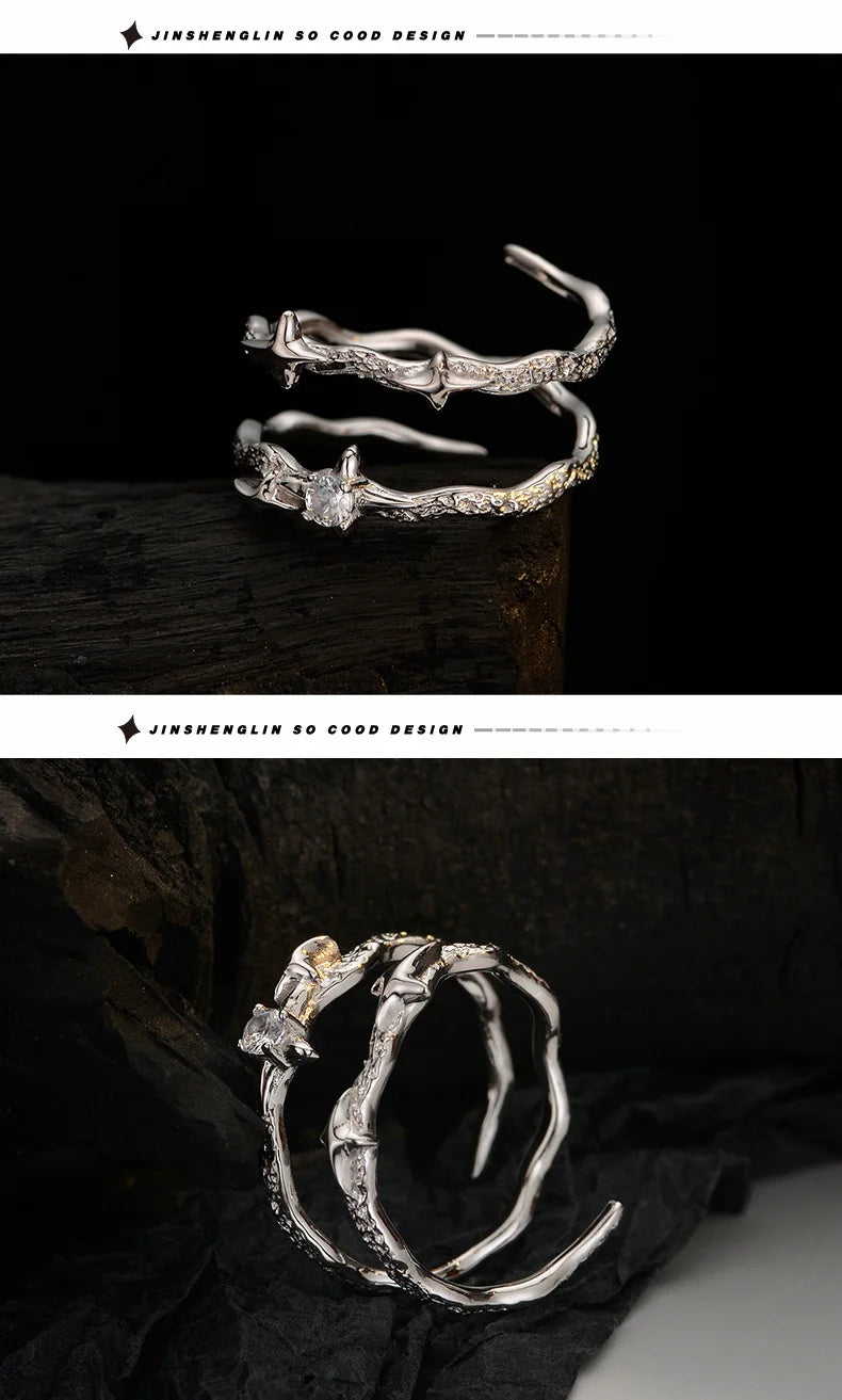 F.I.N.S New Original Simple S925 Sterling Silver Star Ring Women's Double Layer Irregular Adjustable Finger Fine Jewerlry Gifts
