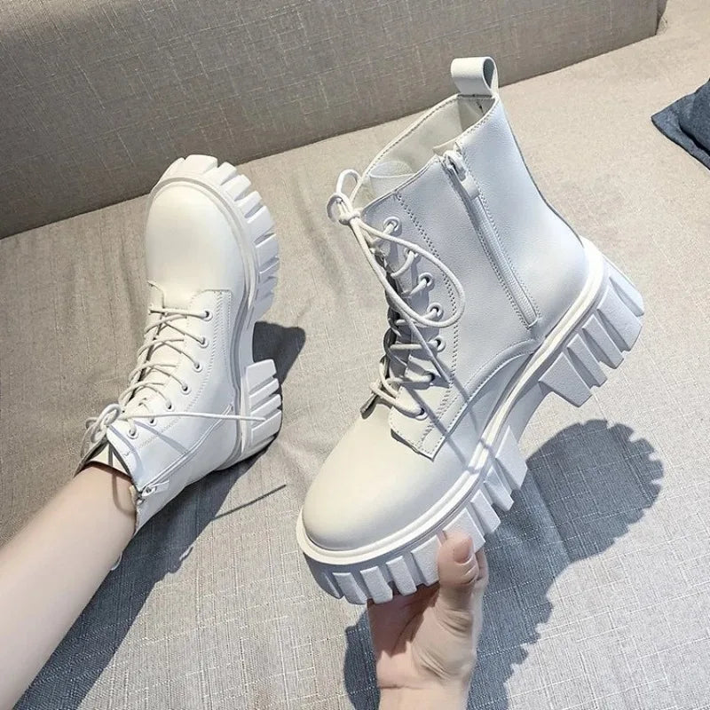 Women Boots High Quality Soft Leather Casual Boots Lace Up Ankle Boot Non Slip Platform Boots for Women Fashion Boot Botas Mujer