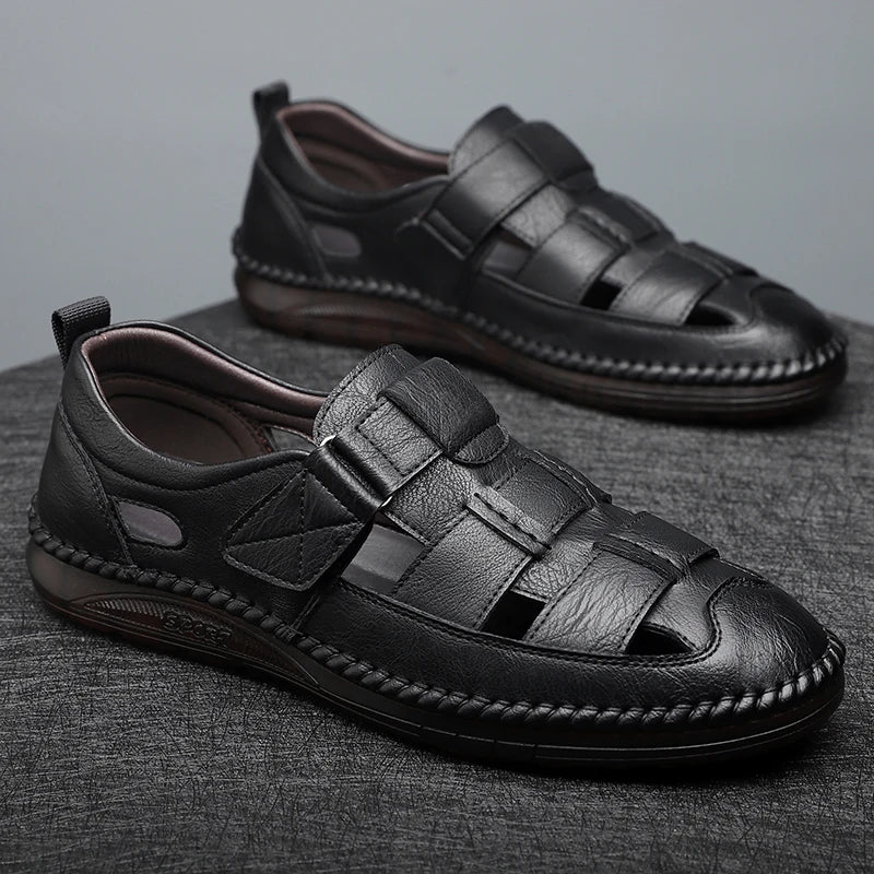 Genuine Leather 2024 Summer Special Offer Men's Business Casual Hollow Work with Holes Leather Sandals Men's Work Hole Sandals