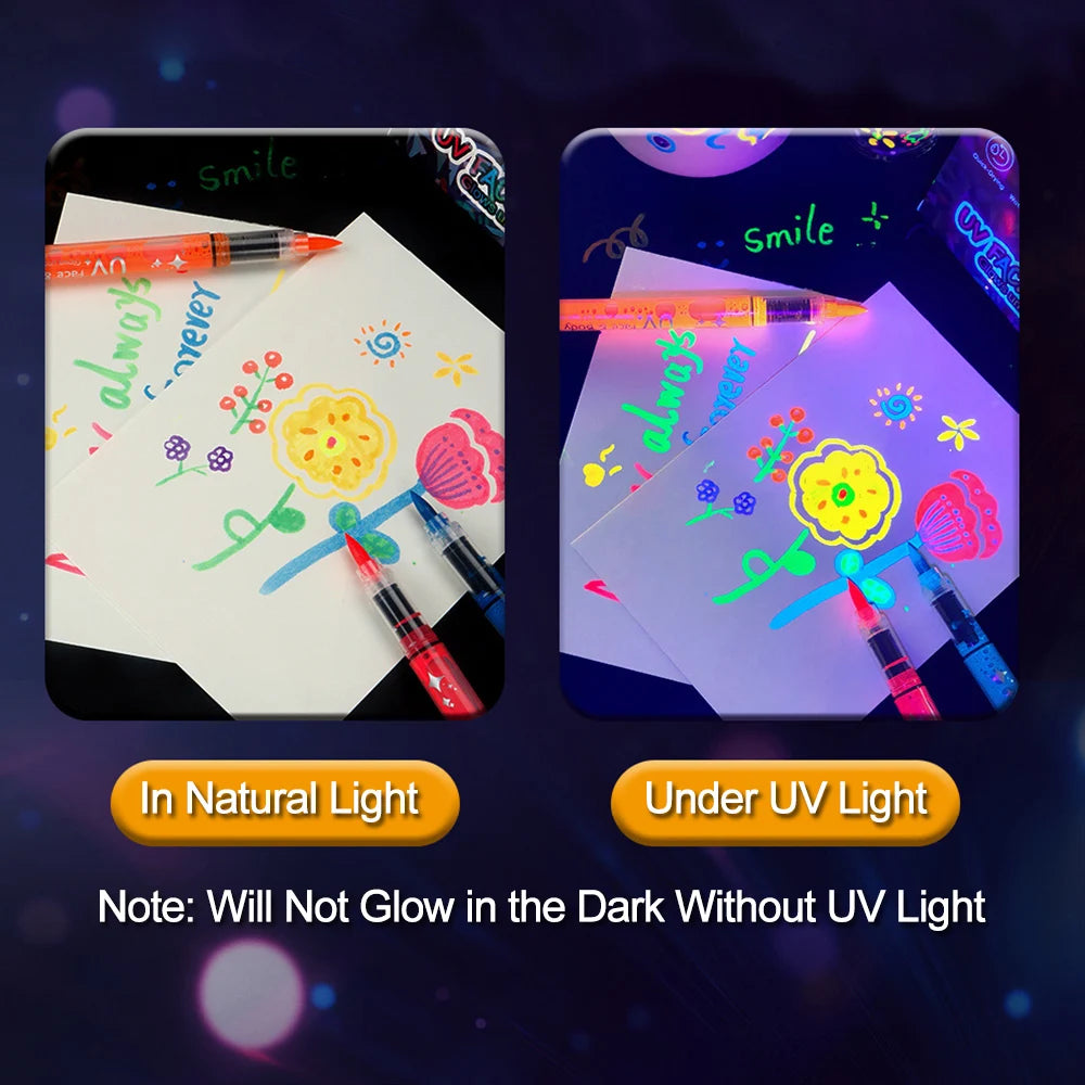 8 Glow in the Dark Body Paint UV Neon Face Paint Pens with 93 Tattoo Stencil Designs for Halloween Carnival Christmas Festival