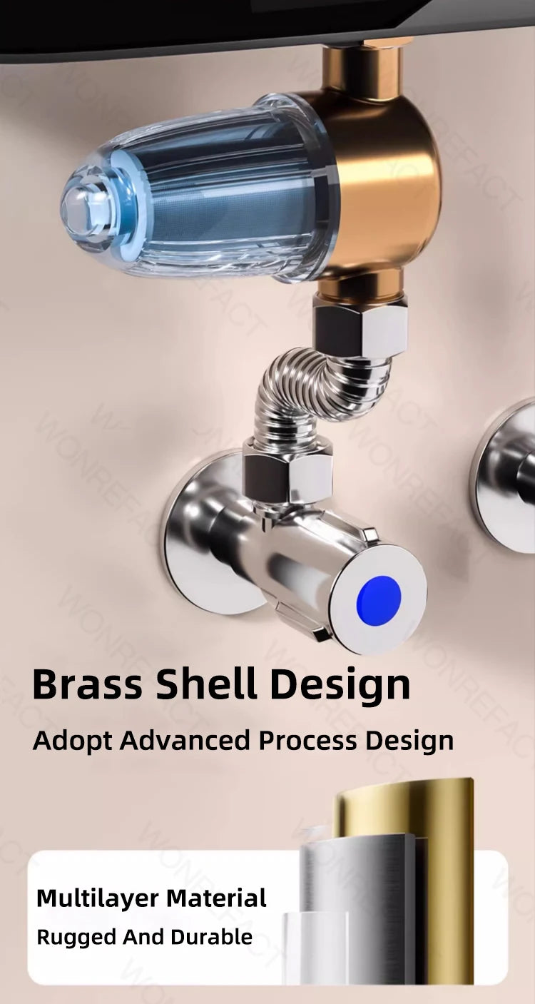 Shower Water Filter Stainless Steel High Pressure PreFilter Water Heater Purifier for Showers Sinks Spin Down Sediment Filter