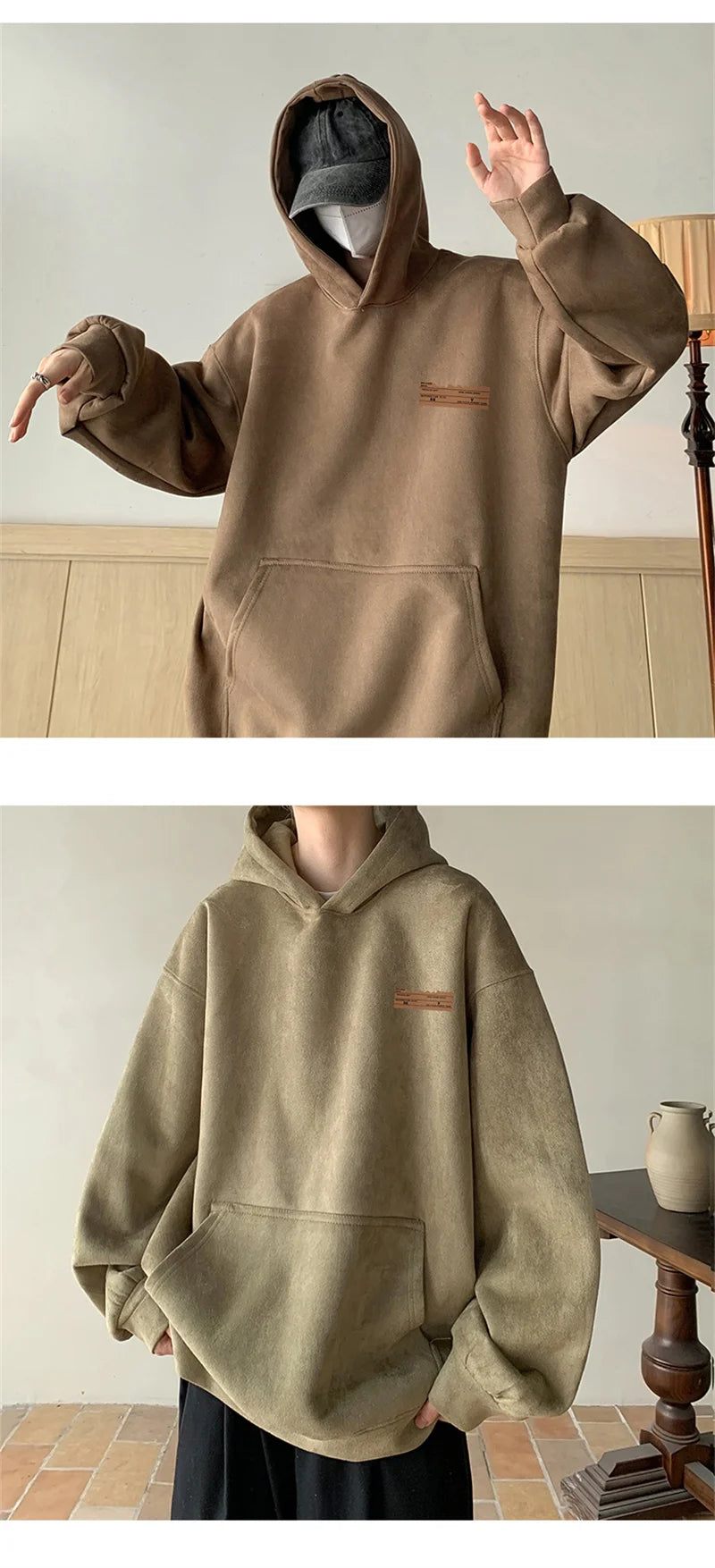 2026 New Suede Hooded Sweatshirts For Men Autumn Y2K Streetwear Printed Hoodies Hip Hop Fashion Retro Fleece Hoody Clothes