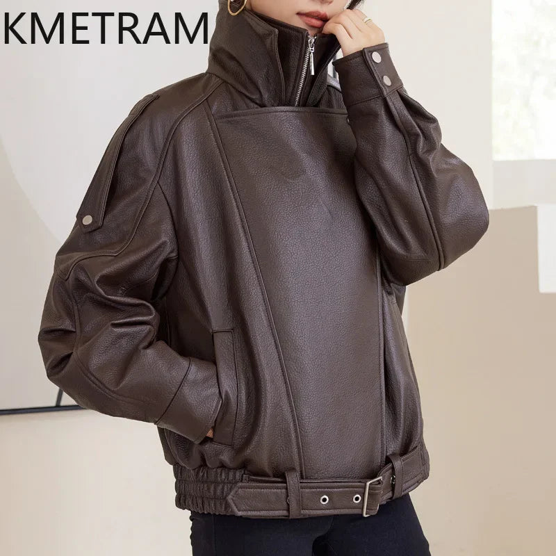 100% Sheepskin Real Leather Jacket Women Winter Clothes Cropped Motorcycle Jackets High Quality Outerwears 2024 дубленка женская