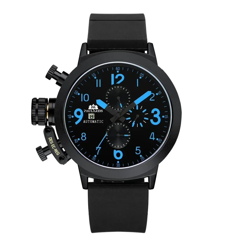 Automatic Watches for Men Mechanical Self Wind Rubber Boat Case Orange Blue Yellow Grey Fashion U Left Hand Reloj Hombre Baratos