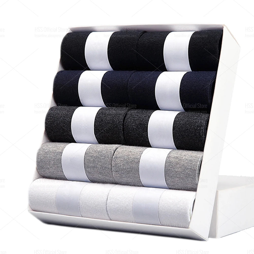 HSS 5/10 Pairs Men's Cotton Blend Socks Black Business Men Socks Soft Breathable Summer Winter for Male Socks Plus Size (6.5-14)