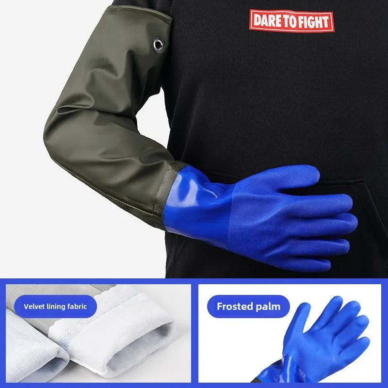 Warm fishing gloves, dishwashing, car washing, lengthened, non-slip, wear-resistant, waterproof, labor protection gloves