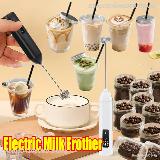 Wireless Milk Frother Electric Type-C Handheld Blender Stainless Steel Mini Coffee Maker Whisk Mixer for Coffee Cappuccino Cream