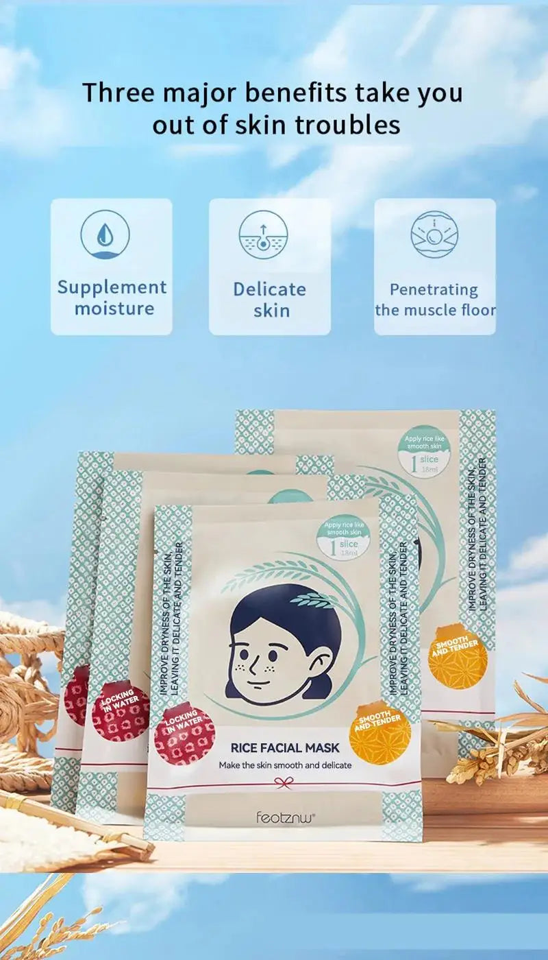 5pcsSkin Care Moisturize Facial Mask Rice Raw Pulp Essence Shrink Pores Oil-Control Anti-Aging Whiten Korean Cosmetics Face Care