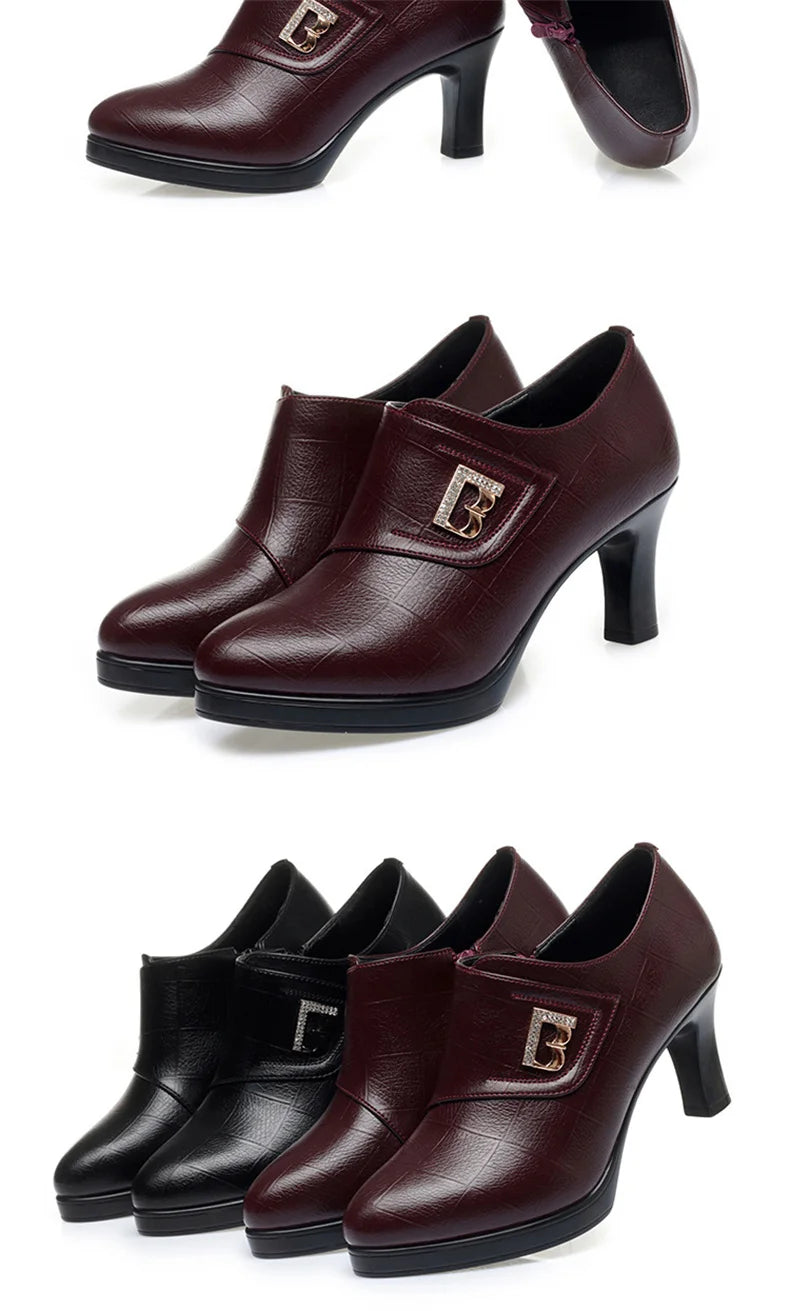 High Heels for Women 2024 Spring New Deep Mouth Soft Bottom Waterproof Business Formal Wear Office High Heel Leather Shoes
