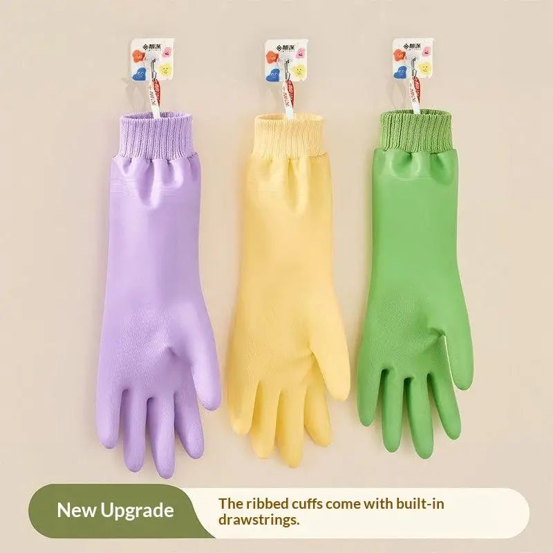 ♥Reusable Cleaning Gloves with Anti-Slip Palm Particles - Long-Sleeve Rubber Gloves for Kitchen, Dishwashing & Household Chores