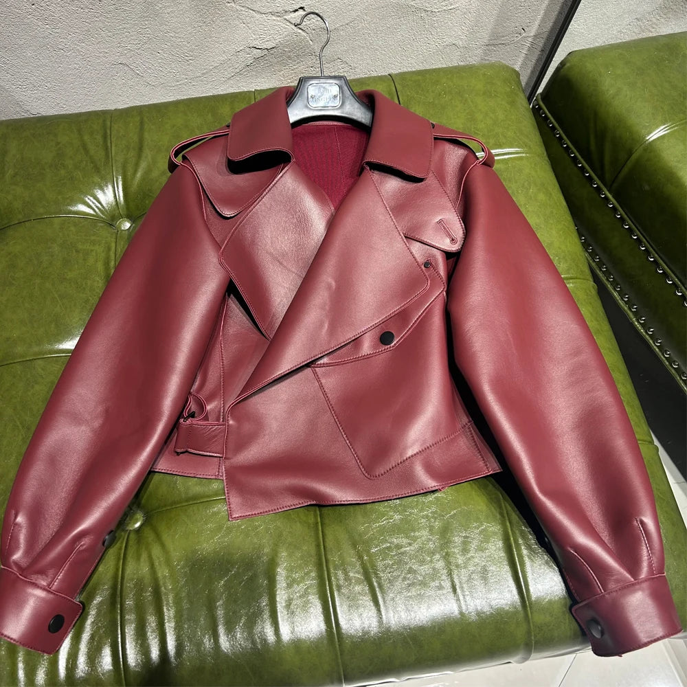 Oversized Brown Suede Women Jacket Real Sheepskin Leather Coat 2026 Loose Outwear