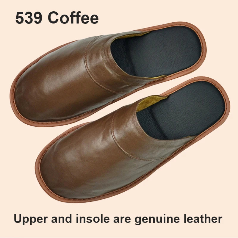 Soft Sheepskin cow Leather Slippers Homes in indoor slipper Spring Autumn men women elderly non-slip casual single shoes summer