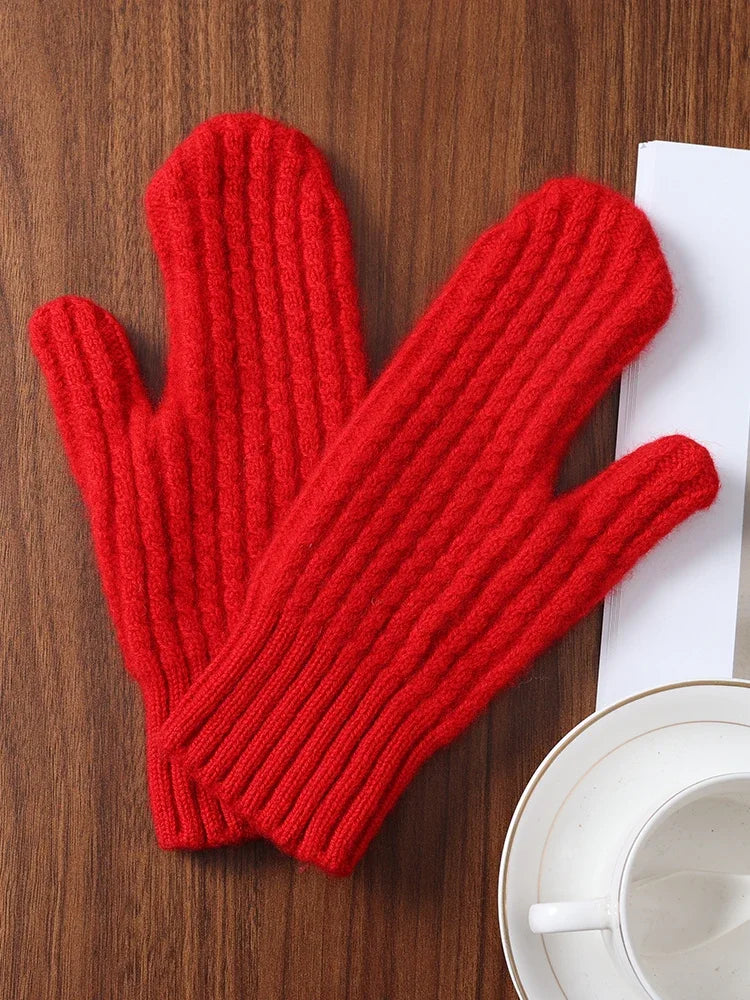 100 Wool Thick Density Knitted Mittens Women Outdoor Winter Thermal Men Cable Mitts Work Drive Mittens Unisex Gloves Arm Warmers
