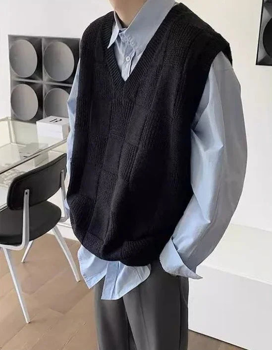 Sleeveless Knitted Sweaters for Men Black V Neck Waistcoat Man Clothes Vest 100 Pure Cashmere X S Wool Japanese Harajuku Fashion