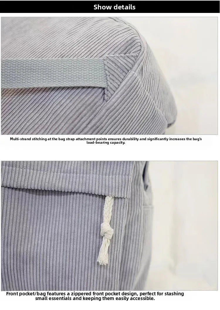 Corduroy Backpack, Academy Fashion School Bags for Middle/High School & College, Cute Tassel Detail, Versatile Casual Daily Bag