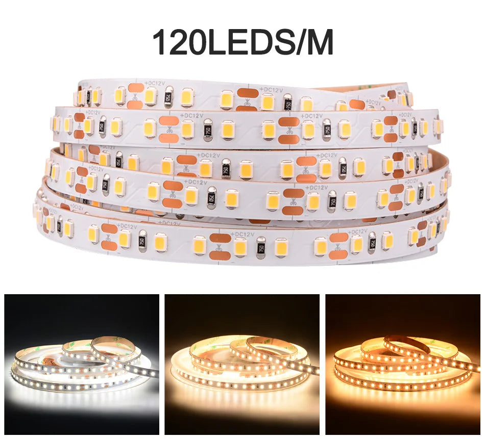 UL Listed 2835 LED Strip Light 120 240 LEDs/m 16.4ft Flexible Ribbon Led Tape RA90 SMD2835 Led Lights 3000K-6000K DC12V 24V