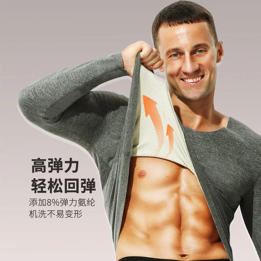 Thermal Underwear Tops Men's Winter Fleece Thickened Undershirt V-Neck Long Sleeve Bottom Shirt Long John Thermo Undercoat