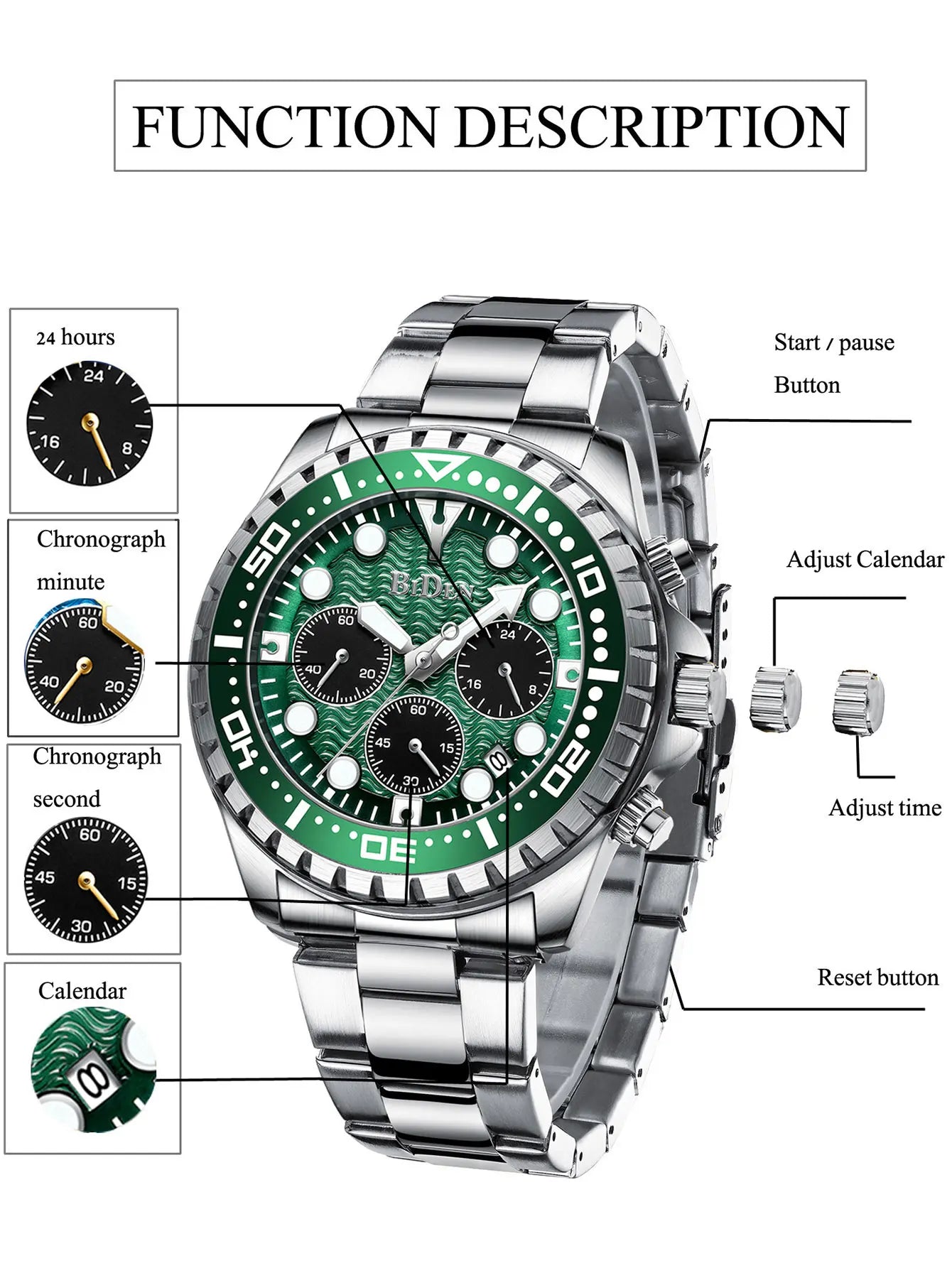 BIDEN Top Brand Fashion Mens Watches for Men Sport Waterproof  Quartz Watch Luxury Man Business Luminous Clock Relogio Masculino