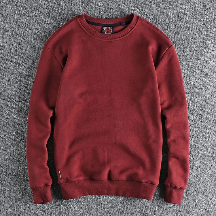Autumn Winter American Retro Heavyweight Velvet Solid Color Sweatershirt Men's Fashion Pure Cotton Washed Youth Pullover Hoodies