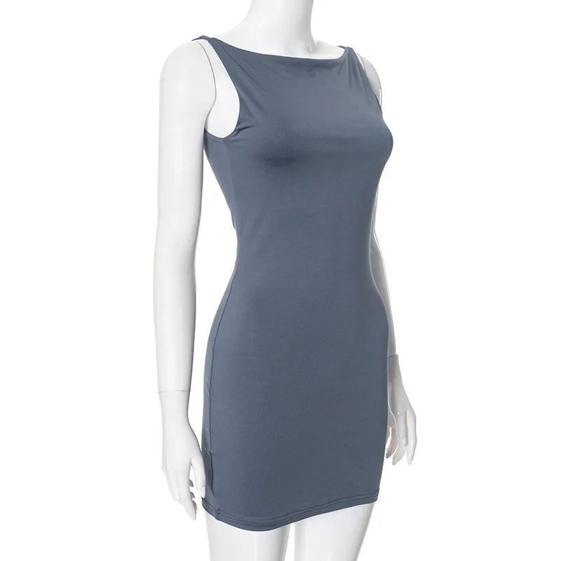 Dress Women Elegant Short Dresses Beautiful Evening Party Dress Solid Color Simple Sleeveless Vest Tight-fitting Dress