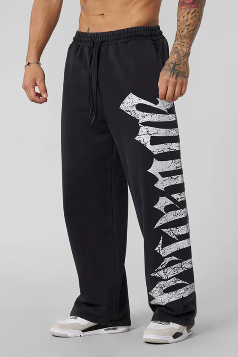 2026 Young American trendy sweatpants collaboration anime joggers cotton terry print wide-leg casual pants hip-hop street pants