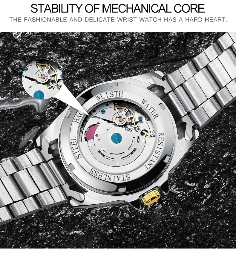 Automatic Mechanical Watch for Men Simple Business Stainless Steel Luminous Luxury Sports Mechanical Watch Man reloj hombre