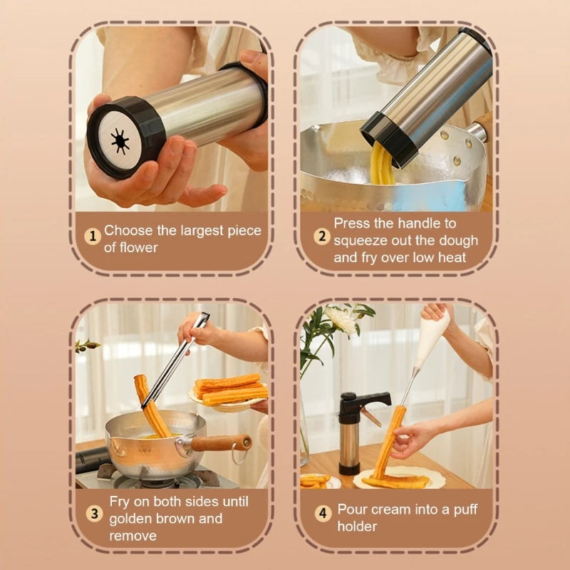 Easy To Use Churro Press Stainless Steel Spanish Treat Machine Professional Cookie Press Practical Kitchen Baking Tool