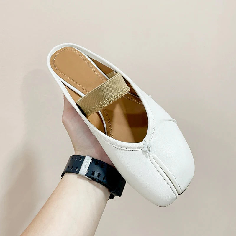 Womens Genuine Leather Ballet Flats Black Sheepskin Pleated Tibi SplitToe Shoes Fashion Mules Designer Footwear