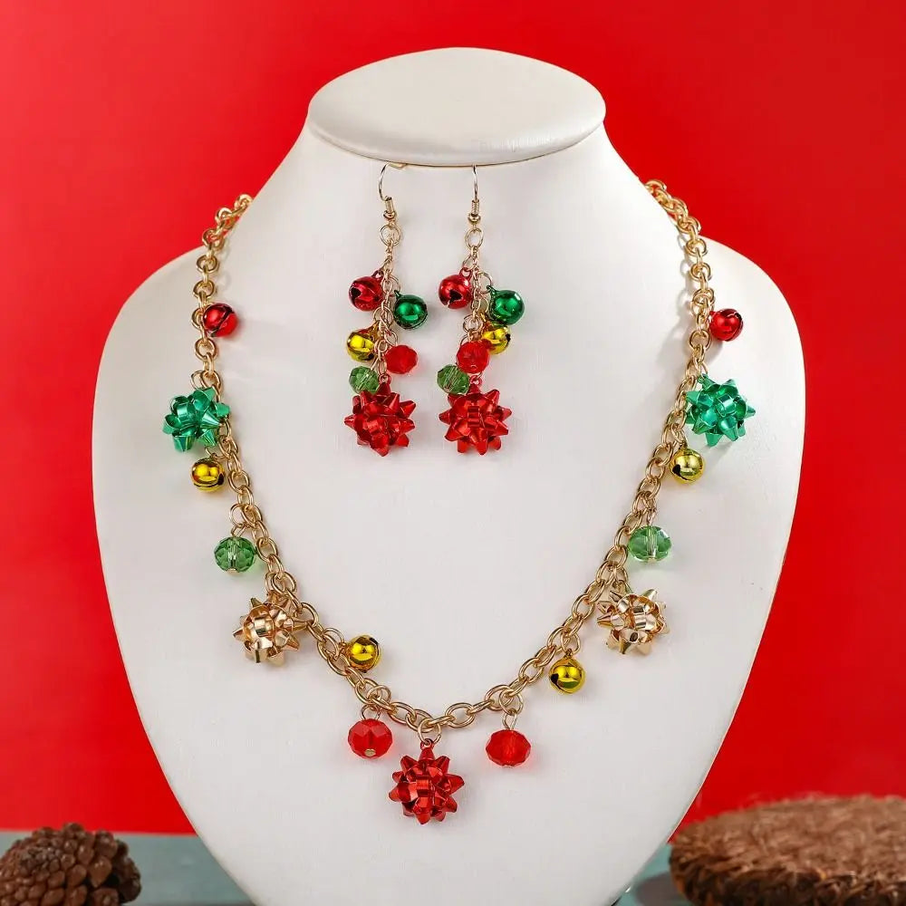 Sweet Necklace Christmas Bell Jewelry Set Bracelet Colorful Bell Xmas Clavicle Chain Earrings Jewelry Accessories Women