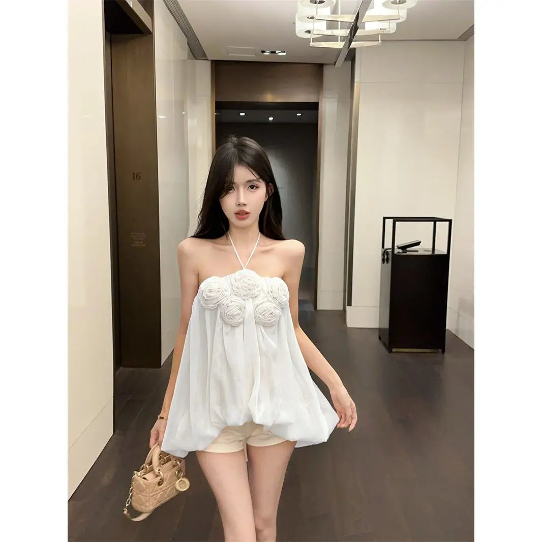 Summer Floral Strapless Tube Top Elegant Blouse Tank Lady Top Y2k Top Cute Fashion Corset Top Mesh Top Sexy Chic Tank Top Women
